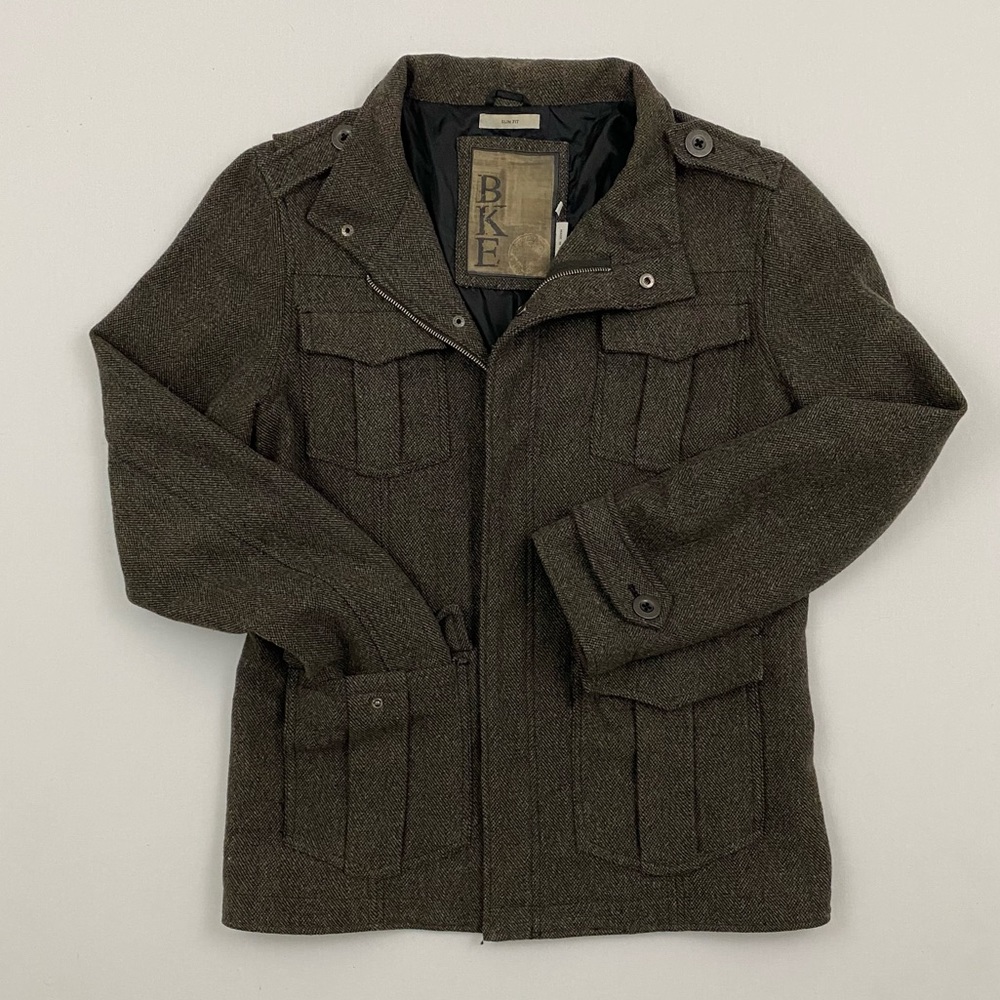 BKE Slim Fit Wool Blend Brown Utility Coat in Like New Condition